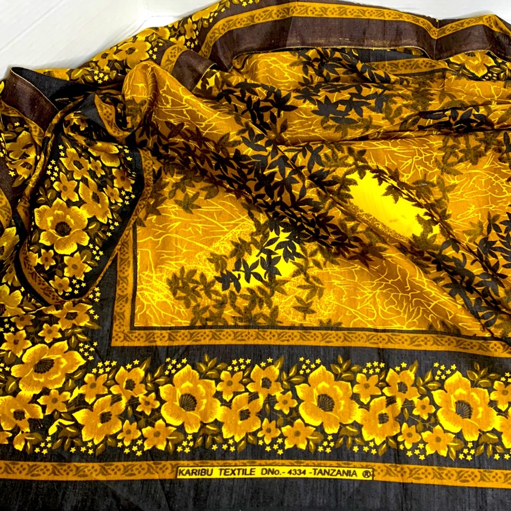 Karibu Textile | East African Wall Hang Tapestry | Orange Yellow Black Floral